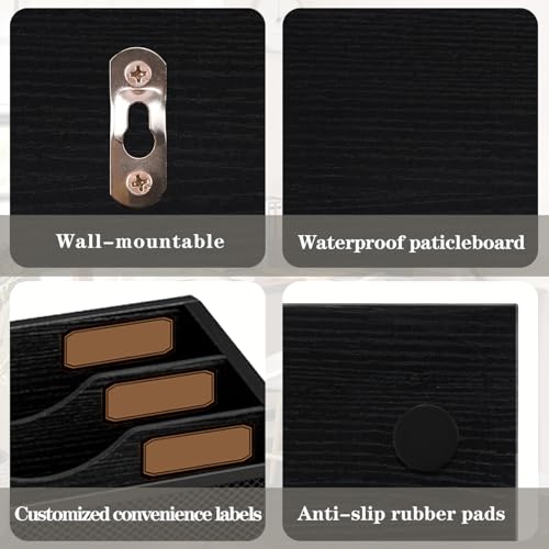 Mail Organizer, Mail Organizers Wall Mounted with 3 Slots, Mail Organizer Countertop Desk, Mail Holder for Home Office, Mail Sorter Office Accessories Organizer for File Letter Folder, Black - color: Black