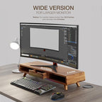 TINAMO Acacia Wood Monitor Stand with Drawer - Wooden Monitor Riser for Desk - Computer Monitor Stand for Desk - Multi-Purpose Desktop Storage Stand for Computer; Laptop; Printer; TV - 24.4 " x 8" x 5" (Patented)