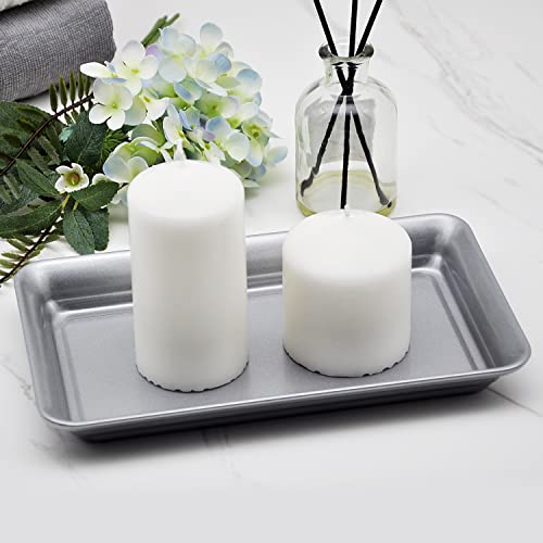 Vintage Farmhouse Decor Metal Vanity Tray(2 Pack),Countertop Guest Hand Towel Storage Organizer Tray Dispenser, Sturdy Holder for Perfume,Cosmetics, Jewelry, Makeup Bathroom Organizer (Silver) - color: Silver, size: 2 Pack (9.9" x 5.9" x 1.1")