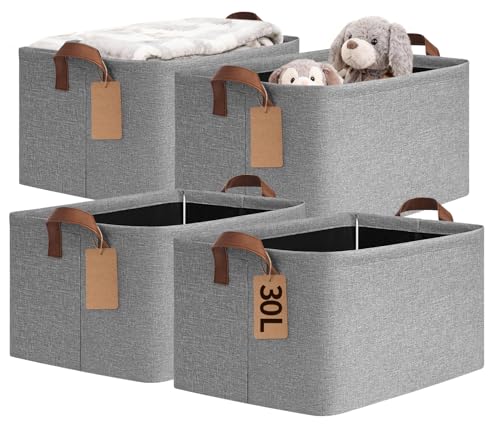 CHICVITA 4 Pack Large Storage Baskets for Shelves, Foldable Storage Bins for Clothes Towels Organization, Toy Organizer Bins for Nursery, Living Room, 16.8" x 11" x 9.8", Gray - color: Gray, size: 30L (16.8"L x 11"W x 9.8"H)