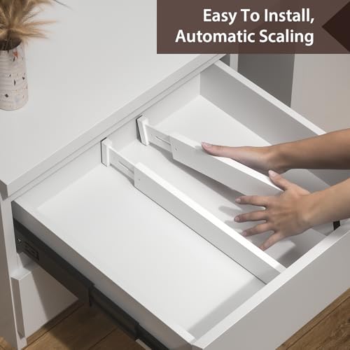 DUCOO 4 PCS Drawer Divider, 17"-22" Adjustable Bamboo Drawer Dividers Organizers, Expandable Separators for Kitchen, Clothes, Dressers, Home, Office, White - color: White