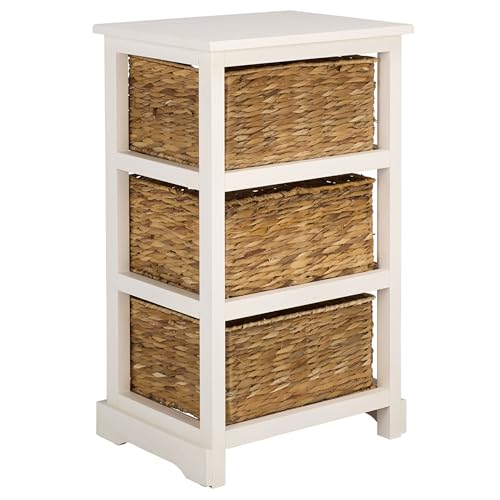 SAFAVIEH Home Collection – Halle Ivory 3-Drawer Basket Storage Side Table, Coastal Accent Design, Fully Assembled (AMH5738K) - color: Ivory