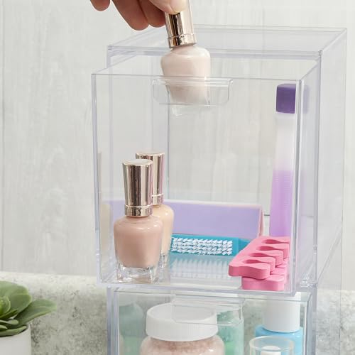 STORi Audrey Stackable Bin Clear Plastic Organizer Drawers | 2 Piece Set | Organize Cosmetics and Beauty Supplies on a Vanity | Made in USA - size: 6.75" Tall Set