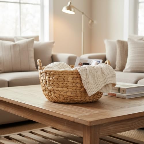 Set of 3 Wicker Storage Baskets for Organizing - Woven Decorative Baskets with Handles - Organizers for Bathroom, Kitchen, and Shelves (Natural) - color: Natural Hyacinth