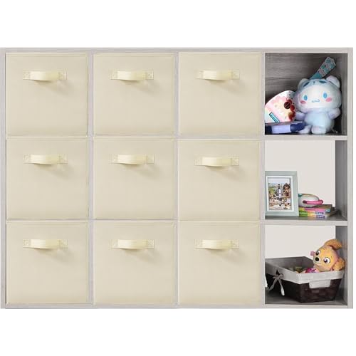 11x11 Inch Storage Bins Cubes, Fabric Foldable Storage Box, Collapsible Closet Organizer for Clothes, Blankets, Office, Bedroom, Living Room, Shelf Cabinet, Bookcase, Beige, 9 Pack - color: Beige, size: 9 PACK