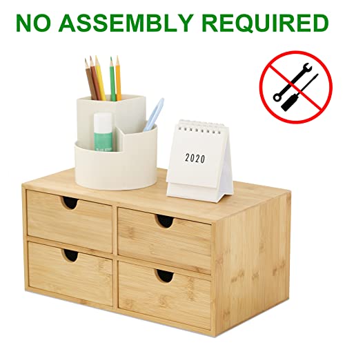 Wisuce Bamboo Desk Drawer Organizer, Desktop Organizer with Drawers Tabletop Storage Organization Box for Office Home Toiletries Supplies Vanity, No Assembly Required(4 Drawes) - style: 4 Drawes