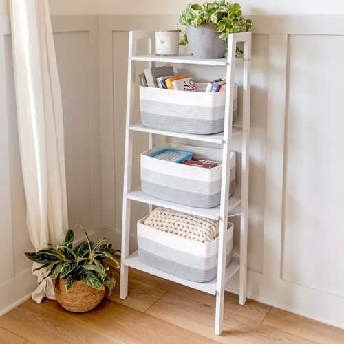 NaturalCozy Storage Baskets 16.8”x13”x7.6” Cotton Rope Woven Baskets for Organizing 3-Pack | Toy Storage Bins | Basket for Shelves, Laundry, Blanket, Clothes, Closet, Kitchen, Bathroom, Gifts - color: 3-Tone Gray