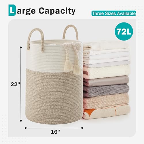 Cotton Rope Laundry Basket by YOUDENOVA, 72L Woven Collapsible Laundry Hamper, Clothes Hamper with Reinforced Handles in the Laundry Room, Bedroom, Bathroom, Brown - color: Brown, size: 72L