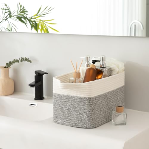 OIAHOMY 3 Pack Storage Basket for Organizing, 13''X9.85''X8.7'' Storage Bins,Woven Basket Basket with Handles, Toy Storage Basket Bin,Stylish Room Decor Basket, White & Grey variegated - color: Grey variegated, size: 13''×9.9''×8.7''