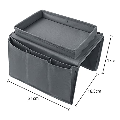 5 Pockets TV Remote Control Holder Couch Sofa Tray Armrest Organiser Oxford Chair Couch Caddy Sofa Armrest Bag Bedside Storage Hanging Organiser for Magazine Books Snack Mobile DVD Cellphone (Grey-a) - color: Grey-a