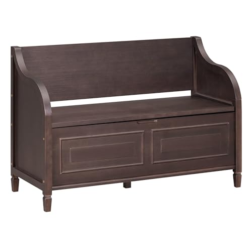Knocbel Rustic Entry Storage Bench with Hidden Compartments and Removable Cushion, Wooden Entryway Hallway Foyer Shoe Bench Bedroom End of Bed Bench, 250lbs Weight Capacity (Espresso) - color: Espresso
