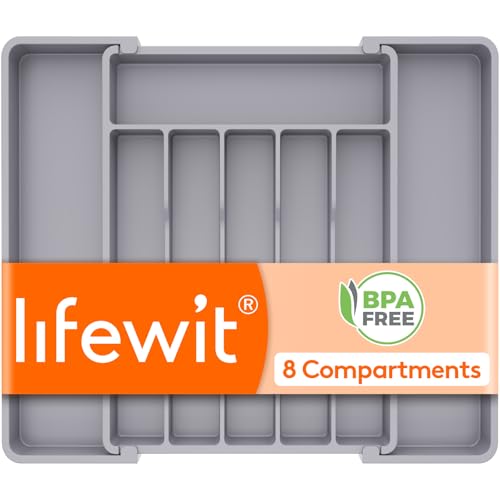 Lifewit Silverware Drawer Organizer, Expandable Utensil Tray for Kitchen, BPA Free Flatware and Cutlery Holder, Adjustable Plastic Storage for Spoons Forks Knives, 10.9"-17.5" x 13.7", Gray - color: Gray, size: Large (11-18''W x 14''D)