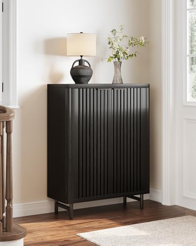 LITTLE TREE 6-Tier Shoe Cabinet with Doors for Up to 24 Pairs, Large Wooden Shoe Storage Cabinet with Adjustable Shelves, Black Freestanding Shoe Organizer Cabinet for Entryway, Hallway - color: Black