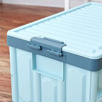Blue Folding Plastic Stackable Utility Crates 2-Pack, Collapsible Storage Bins with Lids 30L, Durable Containers for Home & Garage Organization - color: Blue