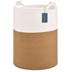 COMSE Extra Large Blanket Basket, Tall Woven Storage Basket, Nursery Hamper, 15.7”x 21.7”, Cotton Rope Laundry Hamper for Toys Clothes Towels, White/Camel - color: White & Camel