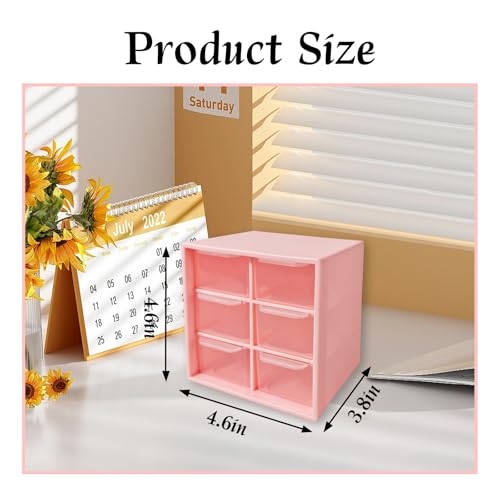 Small Drawer Organizer for Desk, 4.7" x 4.7" x 3.8" Small Desktop Organizer with 6 Drawers, Plastic Storage Box for Office, Classroom, Craft and Home Organization - color: Pink