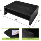 Simpple Trending Monitor Stand Riser, 2 Tier Wood Office Desk Storage Organizer for Laptop, Computer, Black