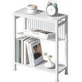 End Table for Small Space, 3-Tier Narrow Side Table with Magazine Holder,Small Nightstand, Skinny Snack Couch Table in Living Room, Bedroom Study and Balcony (White) - color: White