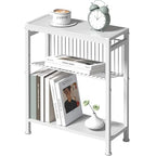End Table for Small Space, 3-Tier Narrow Side Table with Magazine Holder,Small Nightstand, Skinny Snack Couch Table in Living Room, Bedroom Study and Balcony (White) - color: White
