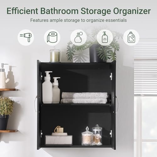 SoBuy Black Kitchen Wall Cabinet, Bathroom Wall Cabinet Over The Toilet Storage, Small Wall Mounted Medicine Cabinet with Adjustable Shelf, Narrow Floating Cabinet for Laundry Room, BZR200-T-SCH - color: Black
