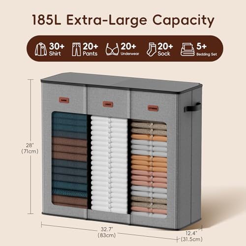 185L Laundry Hamper 3 Section, Laundry Hamper with Lid, Dirty Clothes Hamper with 3 Removable Washing Bags, Extra Large Laundry Basket Organizer for Bedroom, Laundry Room, Dorm - Gray - color: Grey, size: 185L - 3 Section