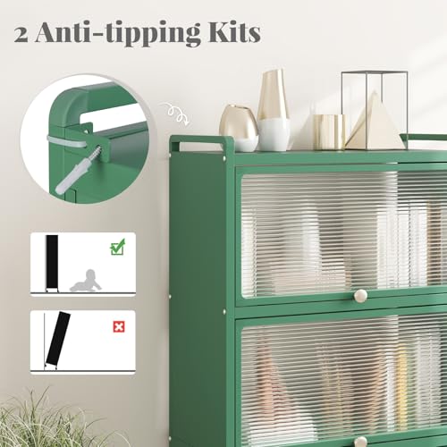 Giantex 5-Tier Kitchen Storage Cabinet, Mobile Microwave Stand with Flip-up PC Doors, Freestanding Kitchen Bakers Rack with 4 Rolling Casters, for Dining Room, Living Room and Study, Green - color: Green
