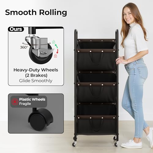 GRANNY SAYS 3 Tier Laundry Sorter, Laundry Basket with Wheels, Laundry Room Organization and Storage, 3 Section Rolling Laundry Cart for Dorm, Bathroom, Bedroom, Closet, Black - color: Black