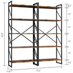 Shintenchi 2 Pieces 5 Tiers Bookshelf, Classically Tall Bookcase Shelf, Industrial Book Rack, Modern Book Holder in Bedroom/Living Room/Home/Office, Storage Rack Shelves for Books/Movies-Rustic Brown - color: 2pcs/Rustic Brown