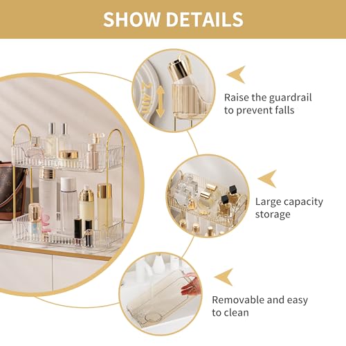 YCIA&DONE Bathroom Organizer Countertop, Makeup Storage, Skincare Cosmetic Tray Shelf, Perfume Holder Rack for Vanity Counter, Large Capacity, Easy to Install, Clean, 2 Tiers, Clear White - color: Clear White, size: 2-Tier