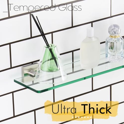 KOKOSIRI Floating Shelves Wall Mount 20-Inch Bathroom Tempered Glass Shelf for Kitchen Storage Shower Hanging Rack, Brushed Stainless Steel B1107BR-L20 - color: Brushed Nickel, size: 20-Inch