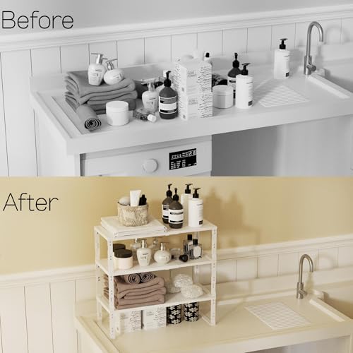 Heavy-Duty Adjustable Metal Shelf Organizer - Expandable & Stackable Pantry Storage Rack for Kitchen, Bathroom, RV, Cabinets(1 Pack/White, Medium) - color: 1 Pack/White, size: M:7.8"D x 16.5"W x 8.2"H