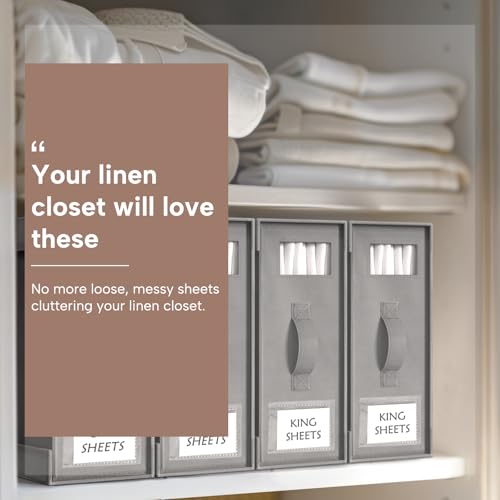 Criusia Bed Sheet Organizers and Storage, 6 Pack Foldable Linen Closet Organizer Box – Bedding Holder for Sheet Set (King/Queen Sizes), Duvet Covers, Blankets (Grey) - color: Grey, size: 6PACK
