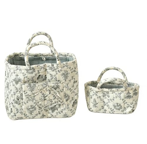 Floral Fabric Storage Basket Car Interior Storage Basket Underwear Sundries Laundry Baskets Supplies Home Organizer Bag (2 set) - color: 2 set