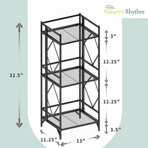 Nature's Rhythm 3-Tier Metal Storage Rack, Adjustable Garage Shelving Metal Shelving Unit (12.84 x 11.27 x 32.54inch, Black) - size: 3-Tier