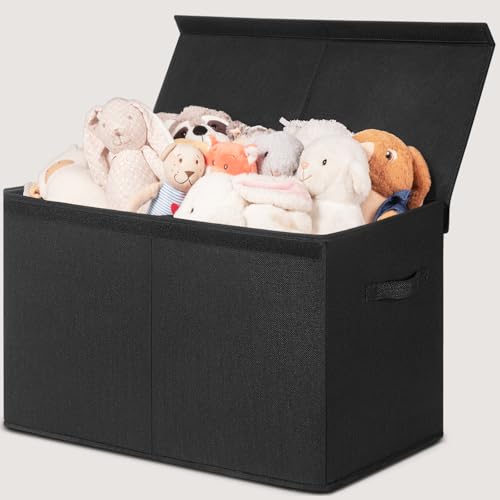 INDRESSME 25"x13"x16" Large Toy Storage, Foldable Storage Bins with Dividers, Toy Chests for Closet, Playroom, Bedroom, Toy Box for Kids, Boys Girls (Black) - color: Black, size: 25"x13"x16"