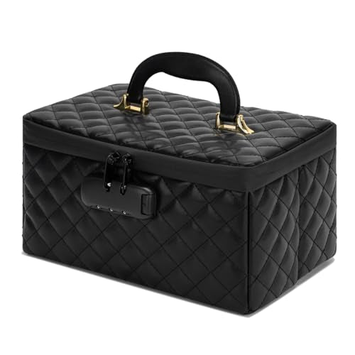 KaAutoler Portable makeup box with Lock, Large Capacity Travel Makeup Case Organizer, Makeup Bags for Girls Traveling With Handle and Divider Makeup Bag (Black) - color: Black