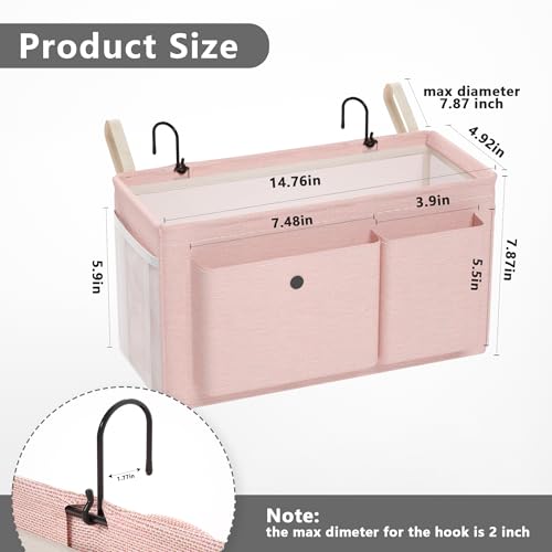 Edudif Bedside Caddy Bedside Organizer with Fixed Straps & Water Bottle Holder, Bunk Bed Caddy ideal for Home, Dorm, Hospital, Crib, Versatile Bedside Storage Solution (Pink 2pcs) - color: Pink 2pcs