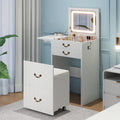 FURSUN 3-in-1 Vanity with Flip Mirror & Lights, Fluted Compact Vanity Table with 3 Drawers, Storage Compartment and Rolling Stool, Modern Small Makeup Vanity for Bedroom, Powder Room, Solid White - size: 15.7"D x 18.2"W x 46.9"H, style: White