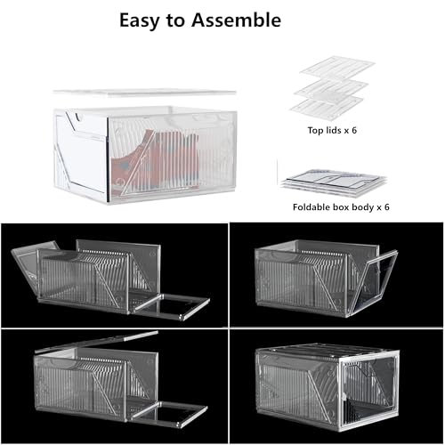 AWTATOS Shoe Storage Boxes, Thickened Shoe Storage Organizer with Clear Magnetic Door, Stackable Shoe Container with Lids, Collapsible Large Shoe Rack, Fit up to US Size 15, 6 Pack - size: 6 pack