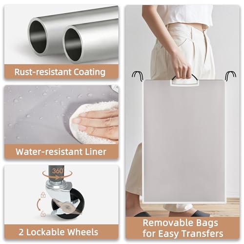 STORAGE MANIAC Laundry Sorter 4 Section, 47.5 Gal (180 L) Laundry Hamper with Wheels, Clothes Divider Basket Sorter, Clothes Separator Hamper Cart with Wheels and Removable Bags, Gray - color: Gray, size: 4 Section