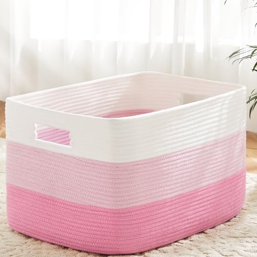 Artfeel Blanket Basket,Rectangle Woven Baskets for Storage,30L Laundry Basket for Decorative Nursery Blanket,Toys,Dirty Clothes and Magazine in Shelves,Baby Room,and Living Room - color: Pink, size: 30L
