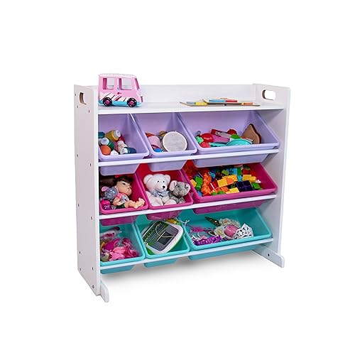 Humble Crew Toy Storage Organizer with 9 Removable Storage Bins for Kids Playroom, 3-Tier with Top Shelf Toddler Toy Organization, White/Pink/Purple/Aqua - color: White/Pink/Purple/Aqua