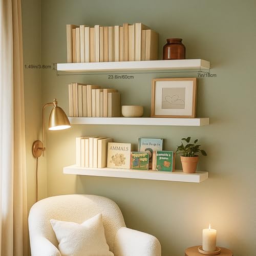 Floating Shelves for Wall, Bathroom Shelves Over Toilet, Wall Shelves & Book Shelf for Room, Hanging Shelf, Modern Wooden Mounted Floating Shelves, 24x7x1.5 in (White, Set of 3) - color: White, size: 24"(set of 3)