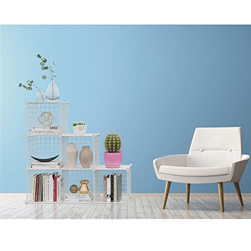 HUBSON Wire Cube Storage Organizer, Book/Toy/Craft/Potted Plants and petCloset Organizers and Storage Shelves, 6-Cube Freely Combinable Metal Grids Storage Shelf,White Plus Iron - color: White Plus Iron, size: 6 Cubes