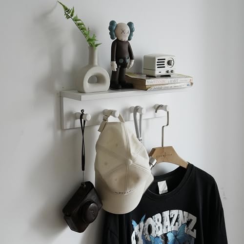 Entrance Coat Rack ，Coat Hooks, Wall-Mounted Wooden Hook Rack, Wall-Mounted Shelves are Very Suitable (White Color Finish—A-1) - style: White color finish—A-1