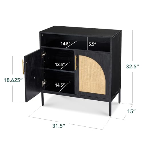 Best Choice Products Rattan Sideboard Buffet Cabinet, Entryway Table, Accent Storage Cabinet, Console Table for Hallway, Living Room, Dining Room - Black - color: Arched Rattan, Black