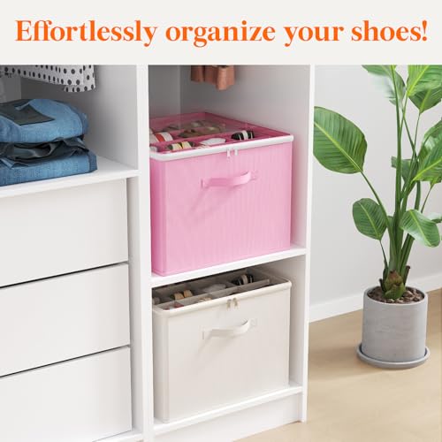 Lifewit 4 Pack Shoe Storage Organizer for Closet, Large Shoe Box Storage Containers with Clear Cover, Foldable Storage Bins Fit for Boots Fits 48-64 Pairs (Each 12-16 Pairs) Pink - color: Pink
