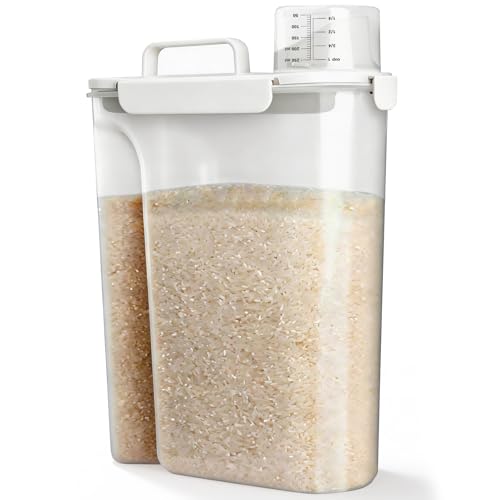 Viretec Rice Storage Container, 10 to 20lb Dry Food Airtight Dispenser, Pet Dog Cat Food Canister, BPA Free Clear Plastic Kitchen and Pantry Organization Bin for Oatmeal, Cereal, Pasta, Flour White - color: 10L/White
