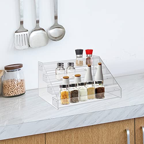 WUIVIUT Spice Rack Organizer For Cabinet, 1 4/5 in/Tier Acrylic Tiered Spice Shelf Can Storage Organizer for Kitchen Pantry Countertop - size: 4 Tier - inner width 2''