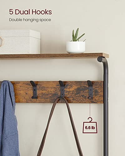 VASAGLE Hall Tree with Shoe Bench, Coat Rack Shoe Bench, 5-Tier Shoe Rack Different Heights, 5 Dual Hooks, Top Shelf, Entryway Organizer, Hallway Bedroom Dorm, Rustic Brown and Black UHSR412B01 - size: 26.8”W